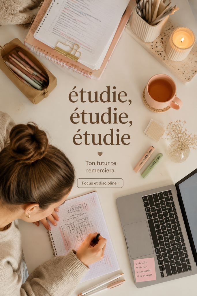 Une femme en train d'étudier avec des notes et un ordinateur portable