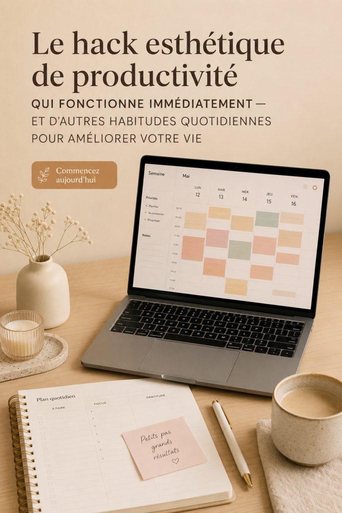 Femme écrivant dans un carnet tout en prenant un café, symbolisant la productivité