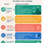 Modèle de plan d'affaires d'une page sur un bureau avec un ordinateur et des notes
