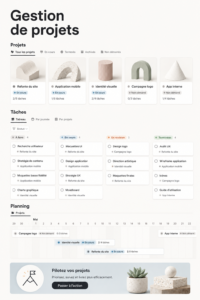 Capture d'écran d'un modèle de gestion de projet dans Notion.