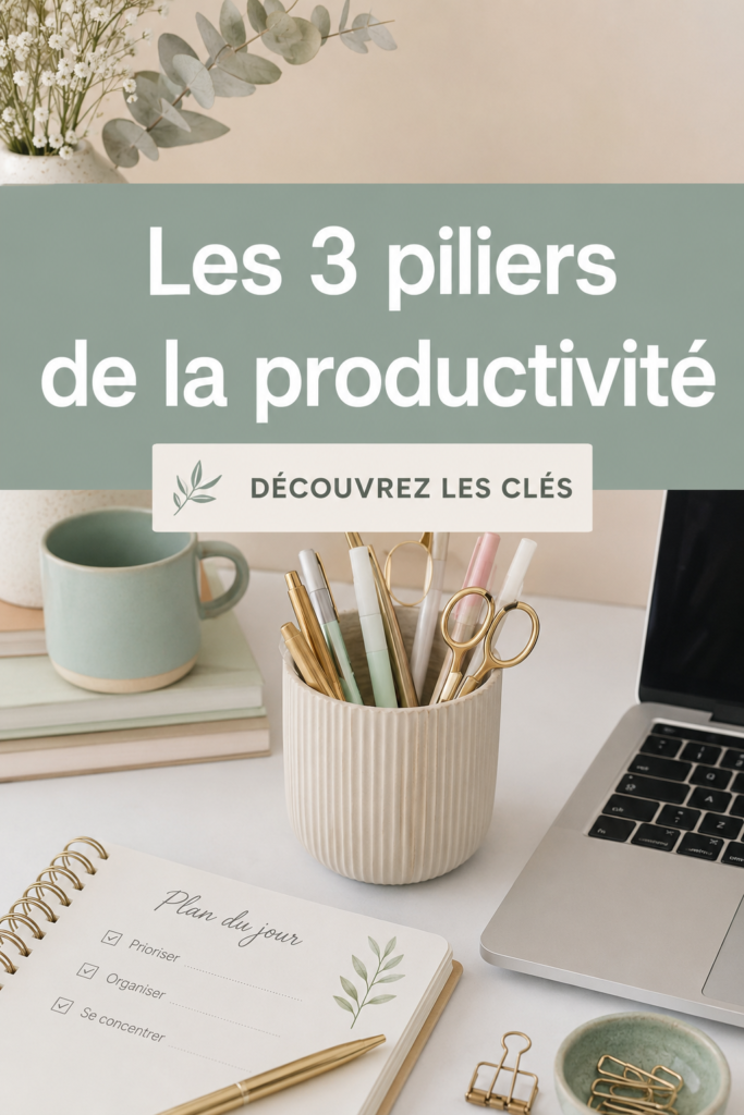 Femme dans un bureau bien organisé, souriante, utilisant un agenda pour planifier sa journée.