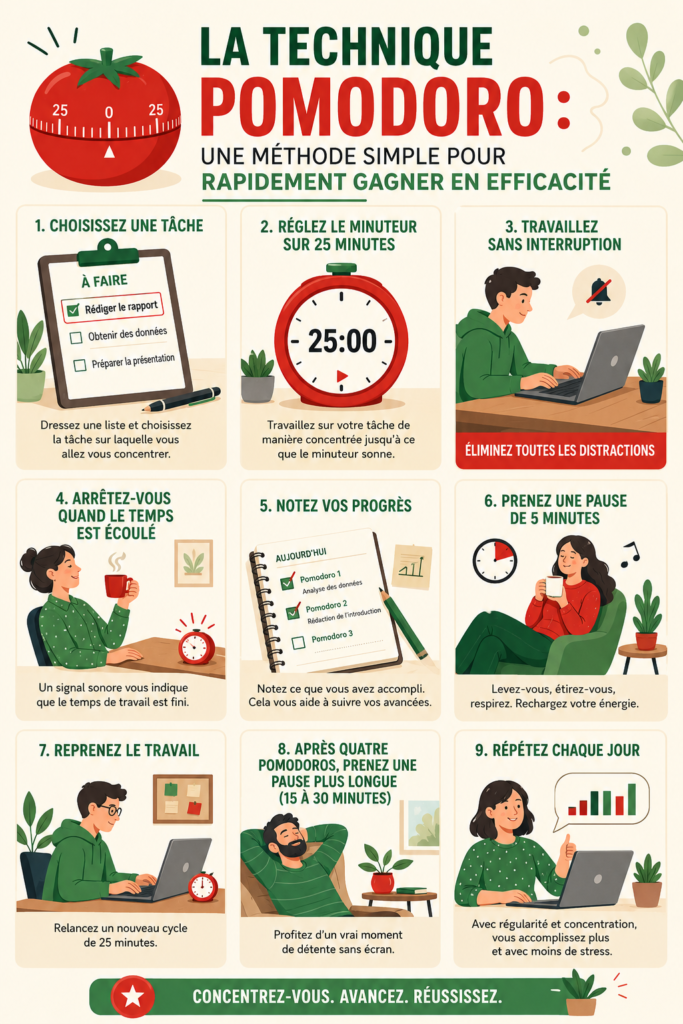 Femme travaillant efficacement avec une méthode Pomodoro