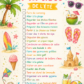 Affiche estivale colorée avec des éléments de plage et d'activités estivales