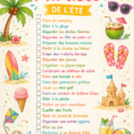 Affiche estivale colorée avec des éléments de plage et d'activités estivales