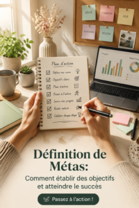 Femme réfléchissant à ses objectifs de vie avec un bloc-notes et un stylo.