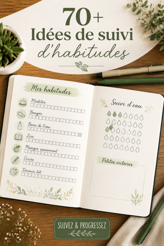 couverture d'un bullet journal personnalisé avec des habit trackers colorés