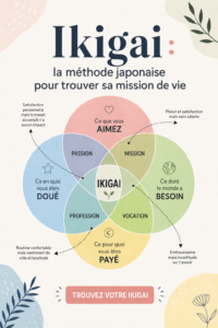 Un chemin symbolisant la découverte de l'ikigai, avec des éléments naturels et apaisants
