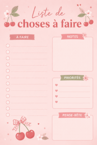 Une liste de tâches colorée avec des illustrations de cerises inspirantes.
