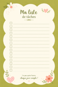 Un exemple de to-do list esthétique imprimable avec des sections pour les tâches quotidiennes