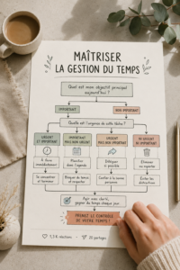 Femme utilisant un calendrier pour organiser son temps de manière efficace.