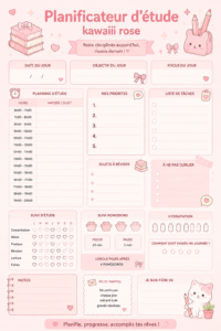 Modèle de planificateur kawaii esthétique pour étudier