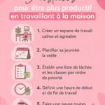 Femme travaillant à son bureau à domicile, concentrée et organisée