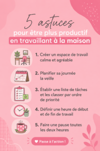 Femme travaillant à son bureau à domicile, concentrée et organisée
