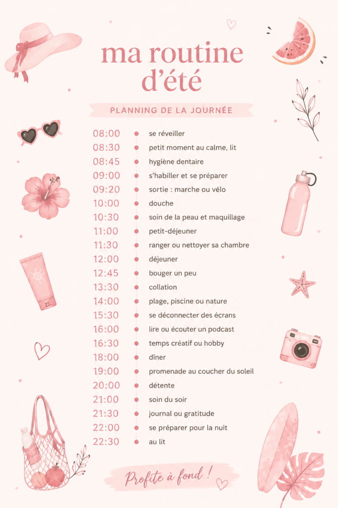 Femme profitant d'une belle journée d'été, illustrant une routine estivale bien-être.