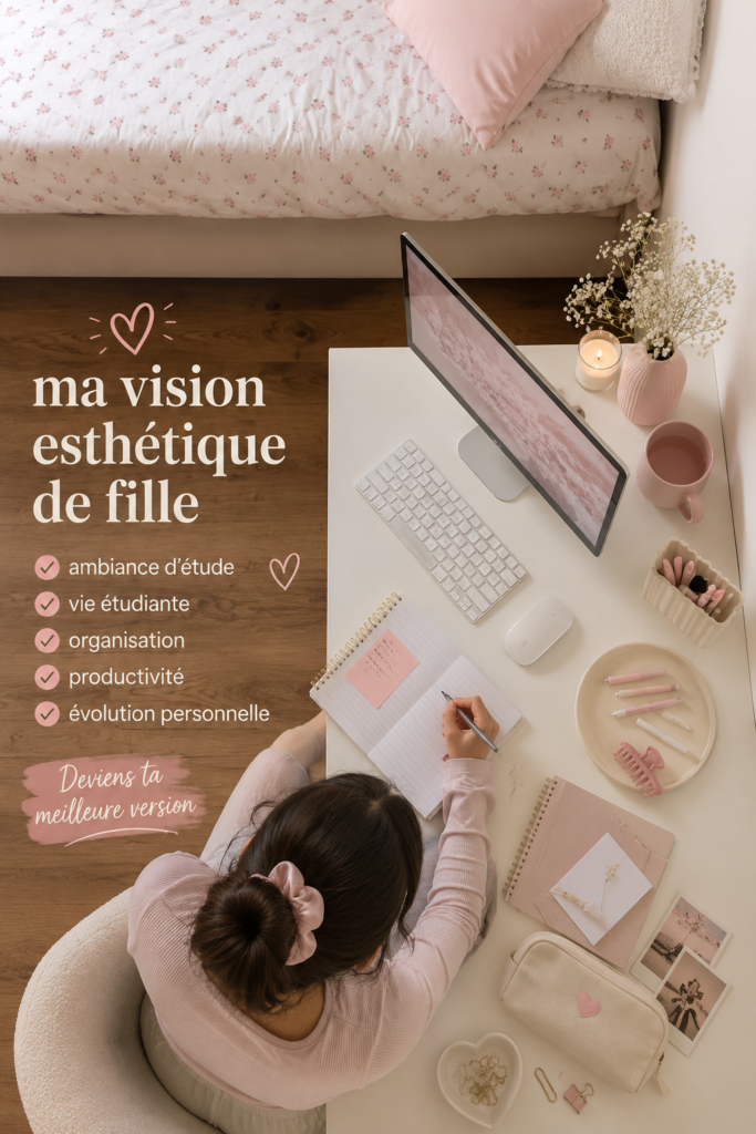 Tableau de vision avec des images inspirantes et des citations motivantes pour un espace d'étude