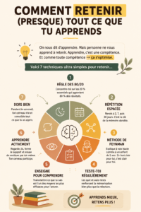 Illustration de techniques de mémorisation pour améliorer la rétention des informations.
