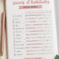 Une page de bullet journal avec des trackers d'habitudes colorés pour le mois d'avril.