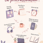 Femme souriante regardant un calendrier pour planifier son mois, symbolisant la lutte contre la procrastination.