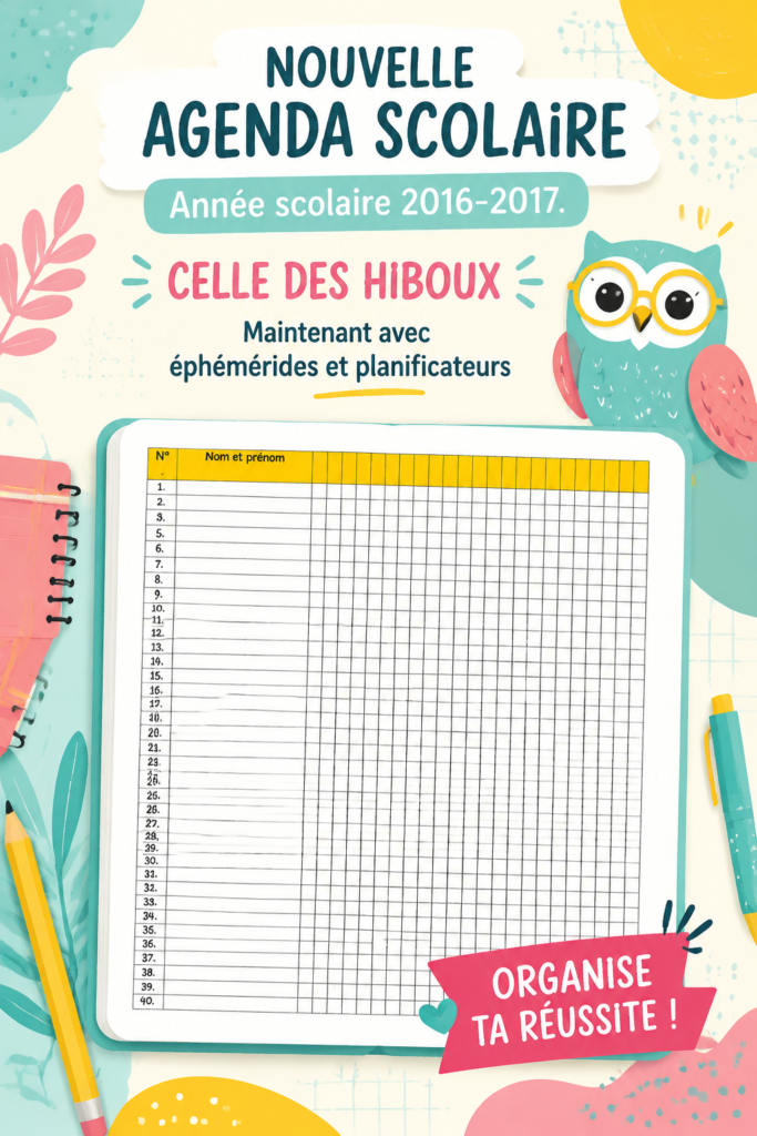 Un agenda scolaire coloré posé sur un bureau, symbolisant l'organisation et la créativité.