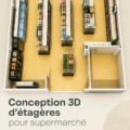 Esquisse d'un supermarché avec des étagères bien agencées