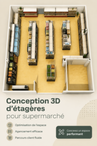 Esquisse d'un supermarché avec des étagères bien agencées