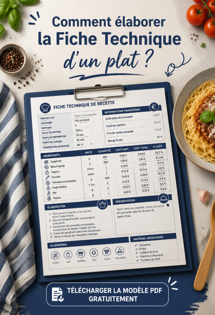 Fiche technique de recette avec des ingrédients et instructions
