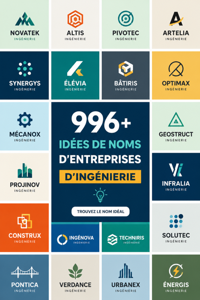 Idées de noms d'entreprise d'ingénierie sur un tableau blanc