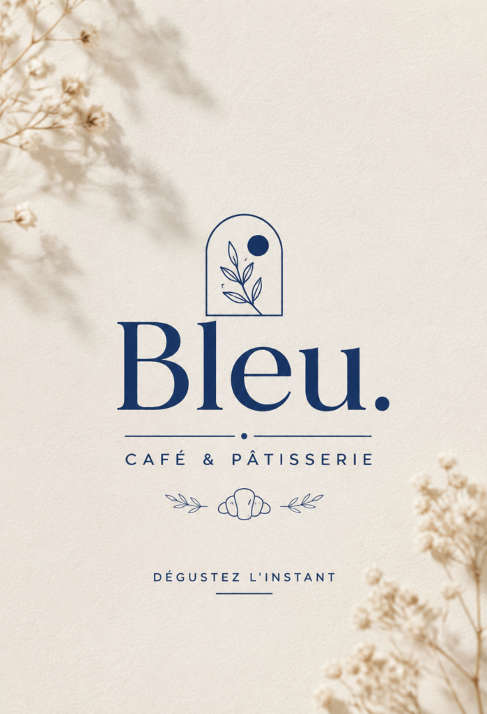 Logo bleu apaisant d'un café illustrant une identité de marque unique