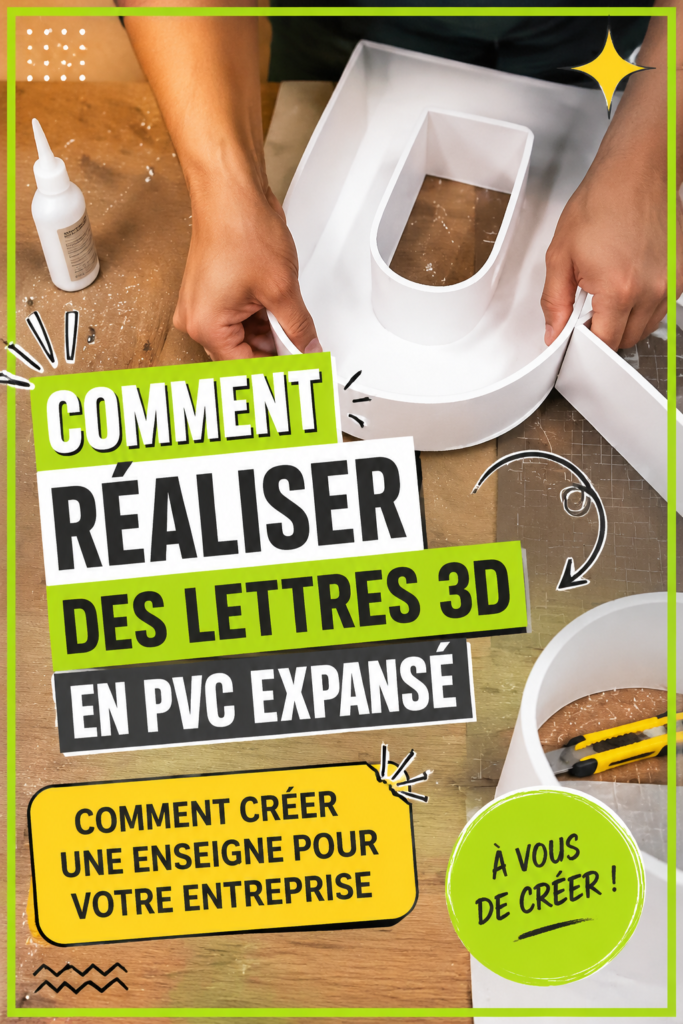 Ensemble de lettres 3D en PVC créées pour une enseigne commerçante
