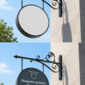 Maquette de panneau suspendu avec logo moderne, idéale pour les projets créatifs