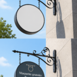 Maquette de panneau suspendu avec logo moderne, idéale pour les projets créatifs