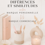 Illustration d'une femme réfléchissant à sa marque personnelle et commerciale.