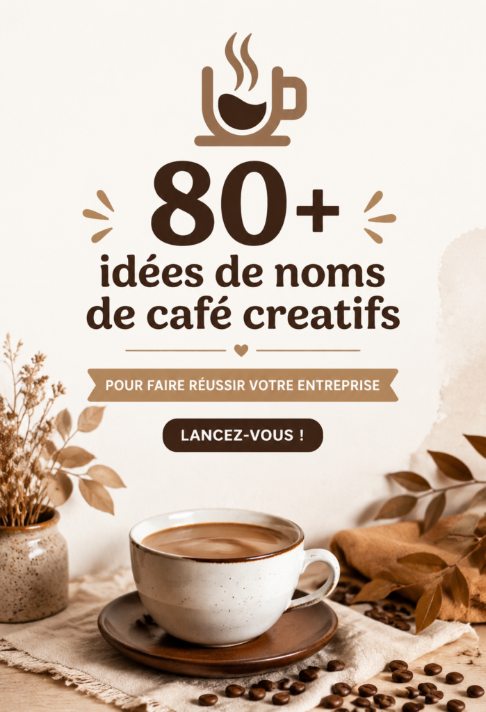 Un joli café avec une enseigne colorée et accueillante, représentant l'importance du nom pour attirer la clientèle.