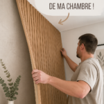 Chambre décorée avec des couleurs apaisantes et des éléments modernes.