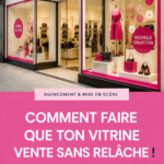 Vitrine de boutique élégamment décorée avec des produits attractifs et colorés.