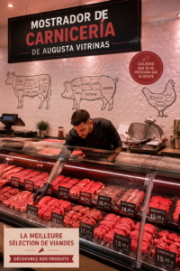 Vitrine d'Augusta exposant des produits de boucherie avec élégance et style