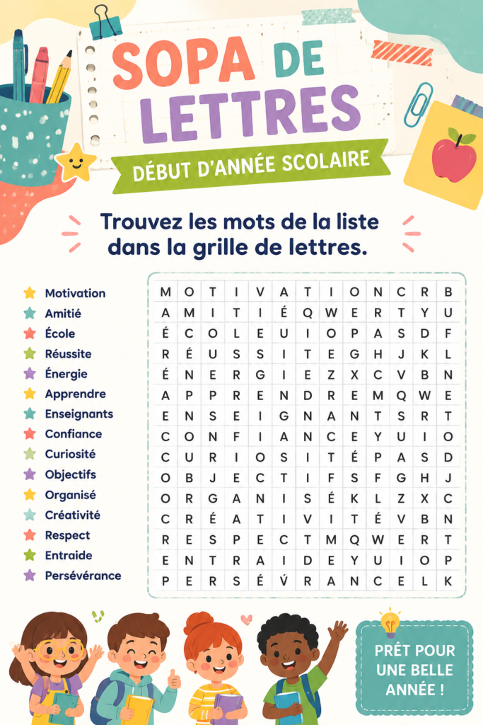 Jeune élève travaillant sur une feuille d'activités de lettres pour la rentrée scolaire.