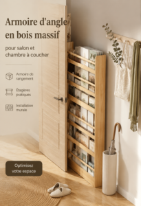 Armoires d'angle en bois massif dans un intérieur chaleureux
