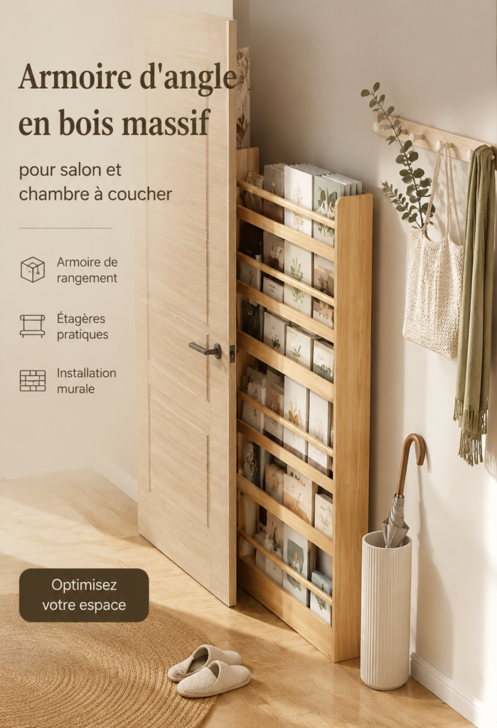 Armoires d'angle en bois massif dans un intérieur chaleureux