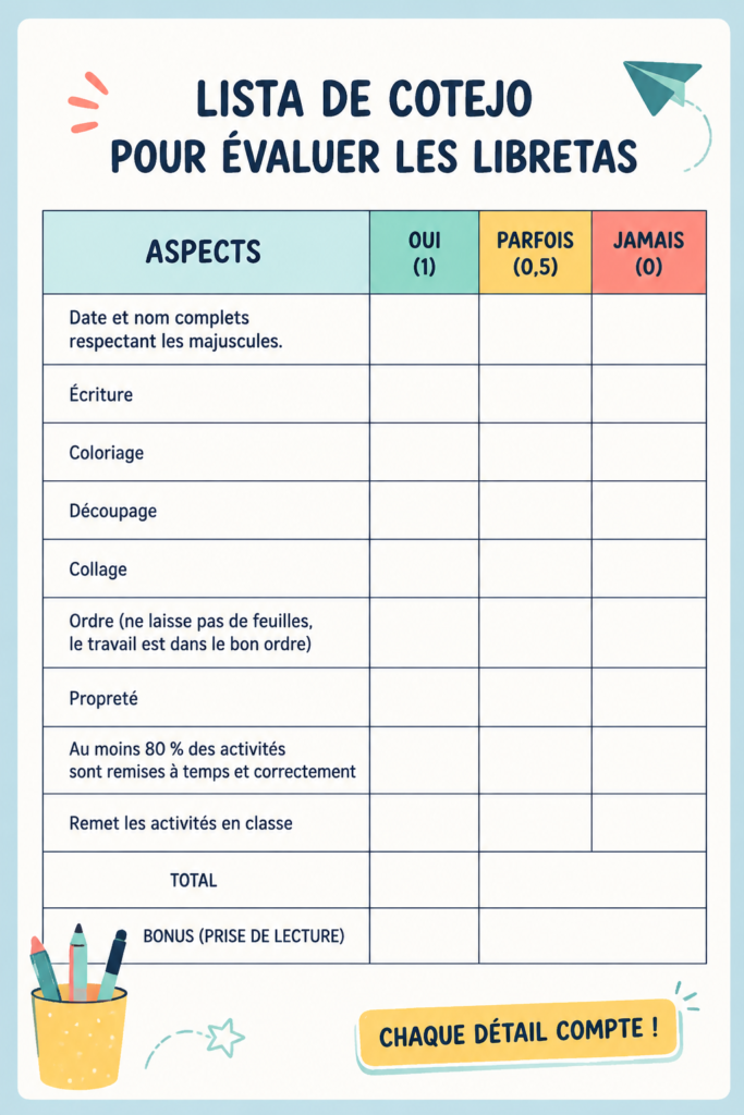 Checklist d'évaluation pour choisir le bon carnet en toute simplicité.