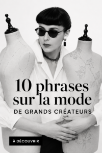 Une citation inspirante de designer sur fond de mode élégante.