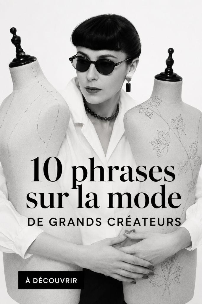 Une citation inspirante de designer sur fond de mode élégante.