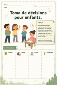 Enfant réfléchissant à une décision importante dans un cadre chaleureux et encourageant.