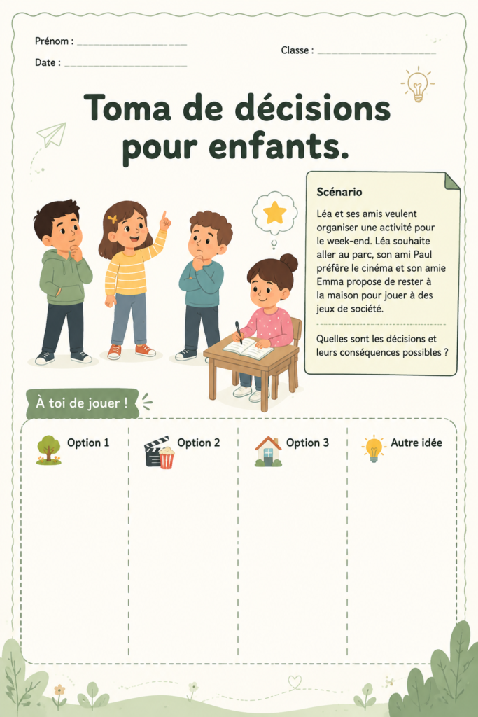 Enfant réfléchissant à une décision importante dans un cadre chaleureux et encourageant.