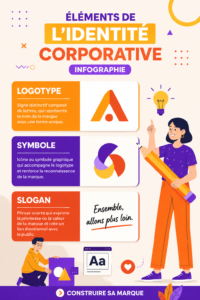 Visuel illustrant les éléments fondamentaux de l'identité d'entreprise.