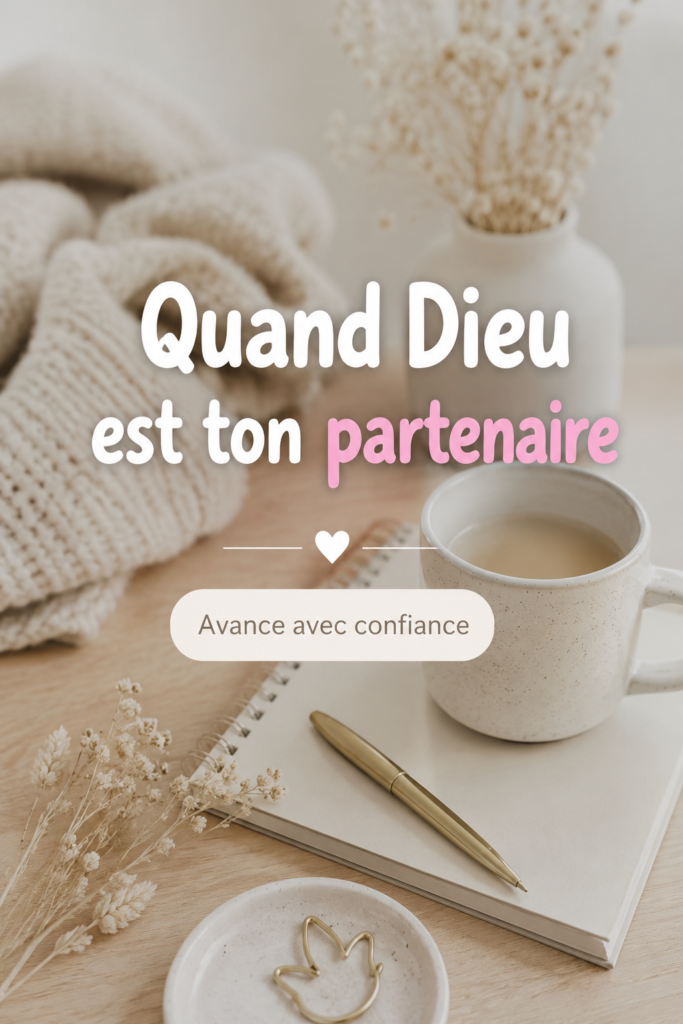Une femme d'affaires souriante avec un arrière-plan inspirant, symbolisant l'entrepreneuriat et la foi.