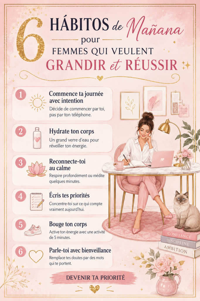 Femme souriante profitant de sa routine matinale pour réussir dans son activité