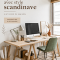 Un salon lumineux et accueillant au style scandinave avec des meubles en bois clair et des accents de couleur douce.