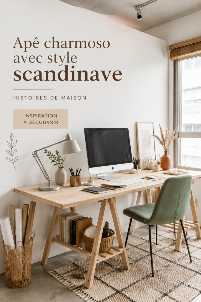 Un salon lumineux et accueillant au style scandinave avec des meubles en bois clair et des accents de couleur douce.