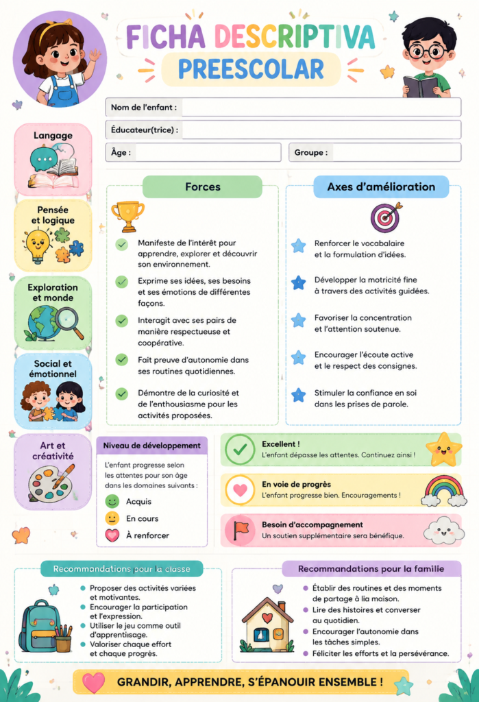 Outils éducatifs pour une activité pré-scolaire
